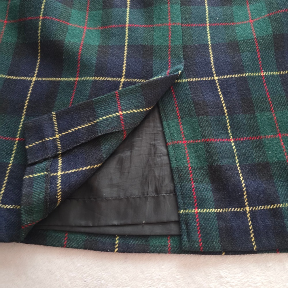 Vintage Katie Brooke Plaid Wool Blend Pencil Skirt Green Navy Tartan Size 14 - Picture 12 of 14
